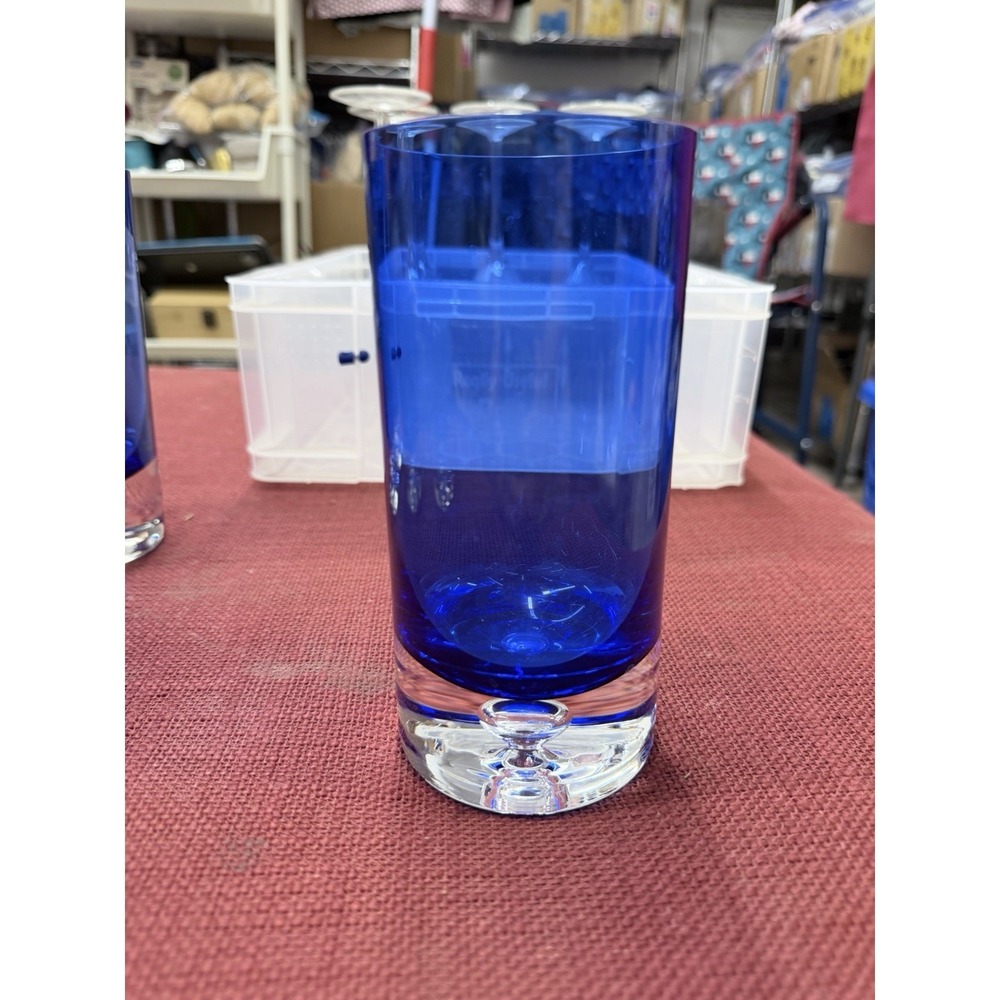 BLOCK "STOCKHOLM" Highball Glass 6.25"H Cobalt Blue w/Air Bubble Base